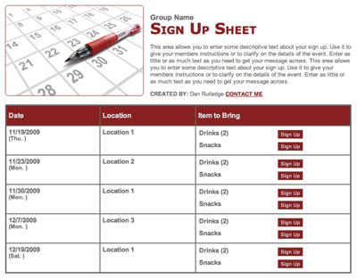 Online volunteer calendar sign up form